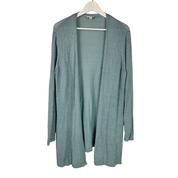 J. Jill Large Petite Blue Longline Linen Cardigan Sweater - Picture 1 of 7